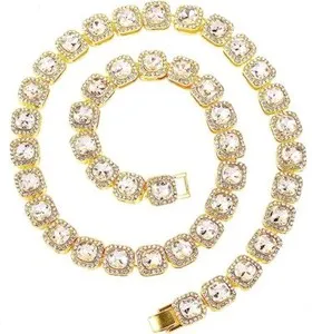 Authentic Hip Hop 10mm 1 Row CZ Stones Cluster 18K Gold Plated Tennis Bracelet Or Chain