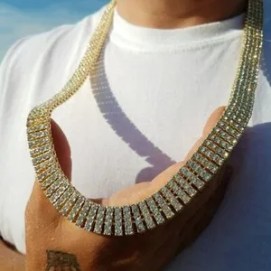 Authentic Hip Hop Gold Plated Iced 4 Row Cubic Zirconia 20" Pharaoh Chain Necklace