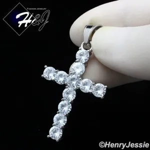 Authentic MEN Gold Plated/Silver ICY 1 ROW TENNIS CZ 3D Cross Pendant*P127