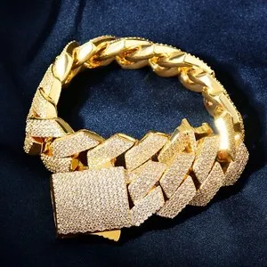 Authentic 20MM 5AAA+ CZ Ice Out Hop Hip 4 Row Miami Cuban Bracelet 14k Gold Plated