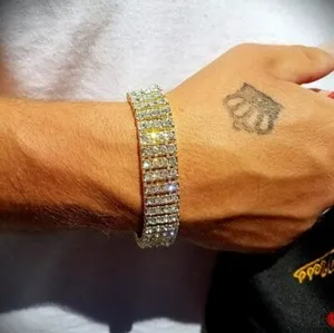 Authentic MEN'S HIP HOP GOLD PLATED QUAVO 4 ROW CUBIC ZIRCONIA TENNIS FULL ICED BRACELET