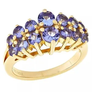 Authentic Paul Deasy Gem Gold-Plated Round Tanzanite Gemstone Two-Row Ring Size 8
