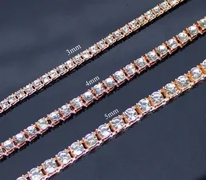 Authentic 1 Row Tennis Necklace Rose Gold Plated Choker Cubic Zirconia Chain 3-5mm