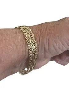 Authentic Sterling Silver 14k Gold Plated Bold Byzantine Double Row Bracelet 8"