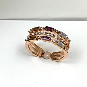 Authentic Charter Club Rose Gold Plated Triple Row Ring with Mixed Crystals Sz 7 NIB $29
