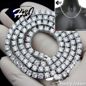 Authentic 20"MEN 14K WHITE GOLD PLATED ICY BLING CZ 4MM 1 ROW TENNIS CHAIN NECKLACE*B2