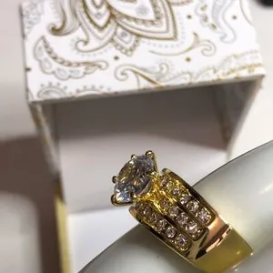 Authentic 3770 Charter club Large CZ solitare 3-row gold plated ring sz 10