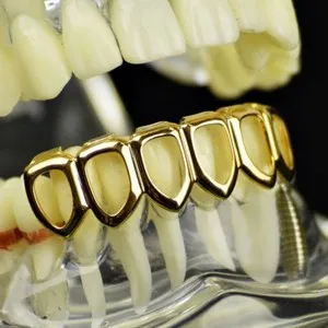 Authentic 14k Gold Plated Open Face Grillz Six Tooth Lower Row Bottom Teeth Hip Hop Grills