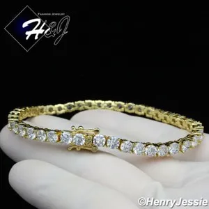 Authentic 6.5"-8.5"MEN WOMEN14K BLACK/GOLD PLATED BLING CZ 4MM 1 ROW TENNIS BRACELET*BB2