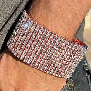 Authentic 14K Rose Gold Plated Bracelet 12 Row Iced Flooded Out CZ Thick Heavy Pharaoh 9"
