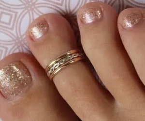 Authentic Women's 925 Silver Metal 3 Row Adjustable Toe Ring 14k Yellow Gold Plated