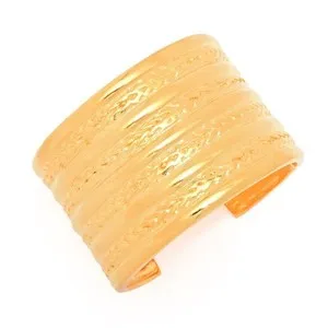 Authentic Kenneth Jay Lane 18K Gold Plated 9-Row Textured Hinged Cuff Bracelet