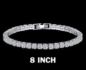 Authentic 7-8.5"MEN WOMEN CUBIC ZIRCONIA 4MM 1 ROW TENNIS 14K WHITE GOLD PLATED BRACELET