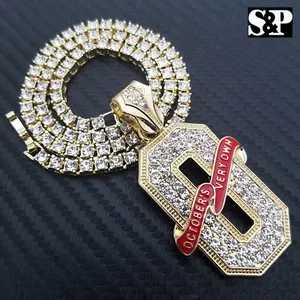 Authentic Hip Hop Gold Plated OVO O Pendant & Full Iced 1 ROW Simulated Diamond Chain Set