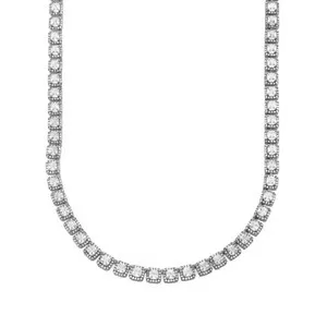 Authentic 1 Row 6MM 18k Gold Plated Iced Square Sparkling Halo Cluster CZ Tennis Necklace