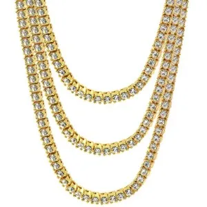Authentic 16k Gold plated Clear Cubic-Zirconia Men1 Row Tennis Chain Hip Hop Necklace