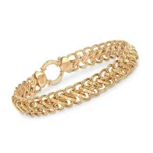 Authentic 7" Technibond Diamond Cut Double Row Oval Bracelet 14K Yellow Gold Plated Silver