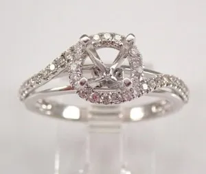 Authentic The Eternal Luminescence Halo Engagement Ring Semi Mounting in 14k White Gold Plating with Real Moissanite