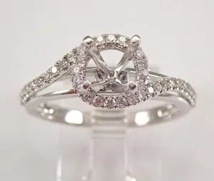 Authentic 14k White Gold Plated 1Ct Real Moissanite Halo Engagement Ring Semi Mounting