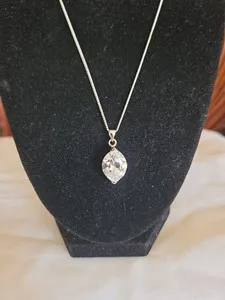 Authentic Marquise Cut CZ 18k White Gold Plated Mounting And 18 In Chain.