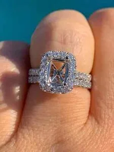 Authentic 1.10Ct Lab Created Diamond Round Mounting Engagement Ring 14K White Gold Plated