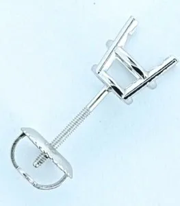 Authentic 14K White Gold Plated Round Screw Back Stud Earring Semi Mounting Setting