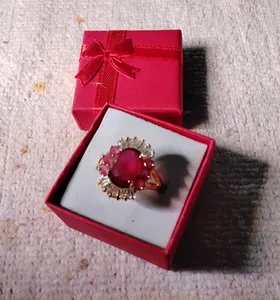 Authentic Ruby Red CZ Cluster Ring. Set In 18kt Yellow Gold Plated Mounting. Size 8