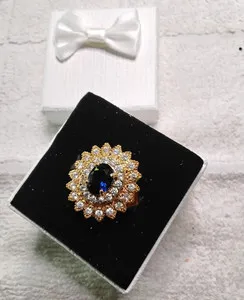 Authentic Sapphire Blue CZ Ring. Gold Plated Mounting. Size 8.25