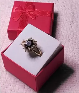 Authentic Amethyst CZ Ring. Prong Set In Gold Plated Mounting, Size 9