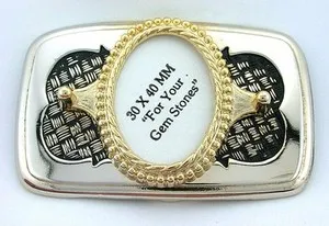 Authentic 40x30 40mm x 30mm Cabochon Cab Gold Plated Goldplated Weave Belt Buckle Mounting