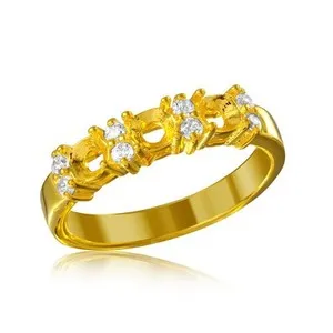 Authentic Polished Gold Plated Sterling Silver 925 3 Mounting Ring with CZ Band Sizes 5-9