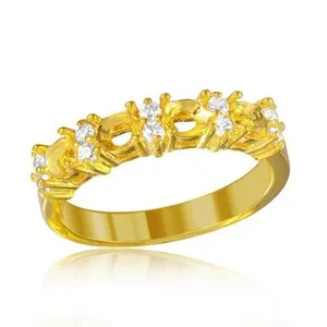 Authentic Sterling Silver 925 Gold Plated Mounting Ring Clear CZ Band Sizes 5-9