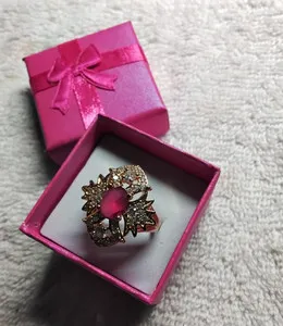Authentic Red Ruby Cz Coctail Ring. Set In Yellow Gold Plated Mounting. Size 5.25