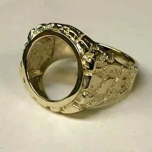 Authentic 14K Yellow Gold Plated Silver Nugget Men's Ring 22 MM Mounting Only Father's Day