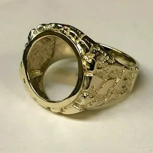 Authentic 14K Yellow Gold Plated Nugget Men's Ring 22 MM Mounting Only Valentine Day