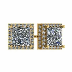 Authentic Radiant Princess Halo Zirconia Studs in Sterling Silver