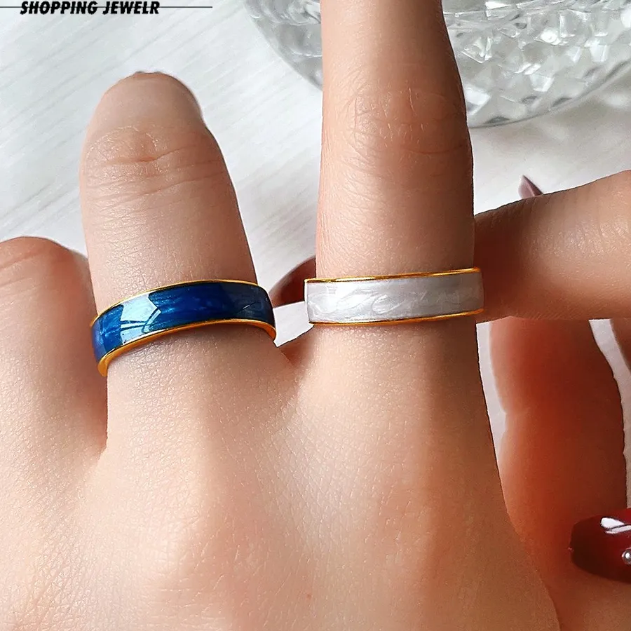 Authentic Colorful Drip White Enamel Glaze Geometric Ring Jewelry Birthday