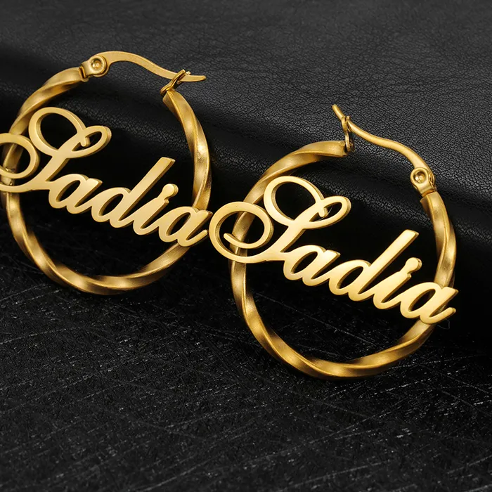 Authentic 2022 Personalized Name Hoop Earrings For Women Twisted Wire Cricle Earrings Weddings Party Jewelry