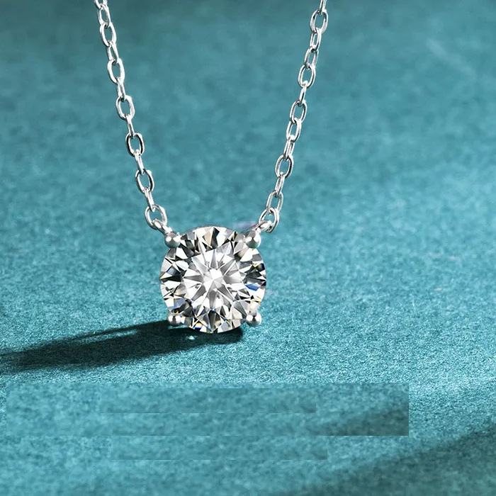 Authentic White Gold Plated 1-10CT Moissanite Necklace for Women Classic Four Claws Pendant Necklace 925 Sterling Silver Wedding Jewelry