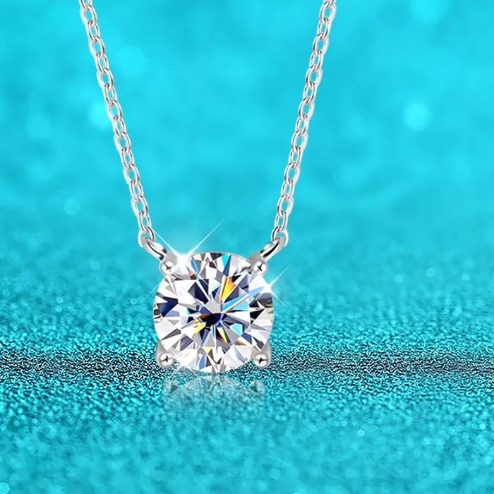 Authentic Smyoue White Gold Plated 1-10CT Moissanite Necklace for Women Classic Four Claws Pendant Wedding Jewelry 925 Sterling Silver