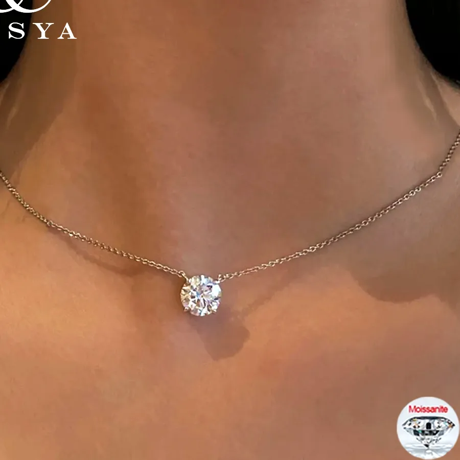 Authentic COSYA 1-10CT Round Moissanite Pendant Necklace For Women S925 Silver Sparkling D Color VVS1 Lab Diamond Party Fine Jewelry Gifts