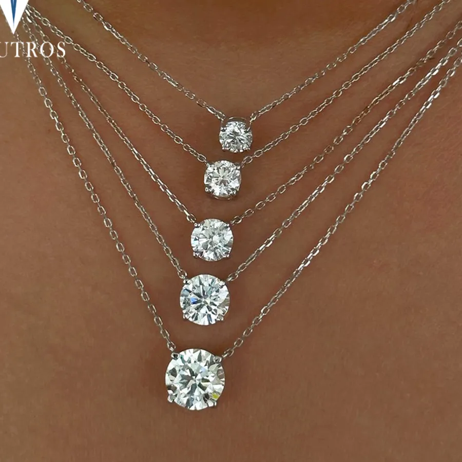 Authentic 1-10CT Round Cut Moissanite Pendant Necklace Classic 4 Prong Solitaire Diamond Necklaces for Women 925 Sterling Silver Jewelry