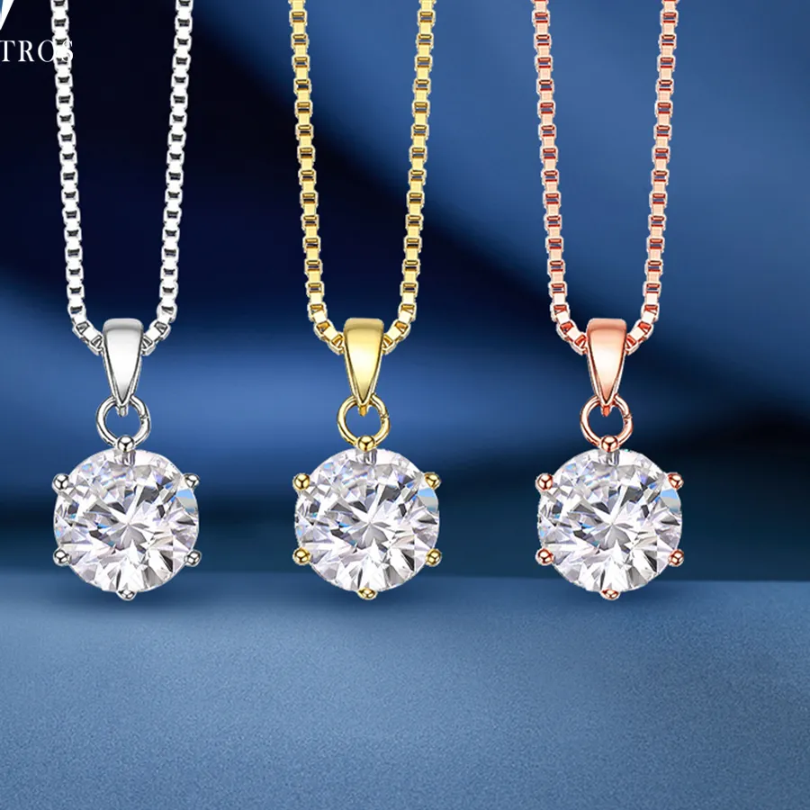 Authentic 0.5-10CT Real Moissanite Pendant Necklace For Women D Color Round Diamond Necklace 925 Sterling Silver Classic Bride Jewelry