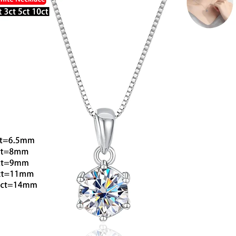 Authentic Serenity 1-10ct D Color Big Moissanite Pendant Necklace Women Wedding S925 Sterling Silver Sparkling Lab Diamond Neck Chain