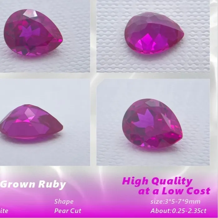 Authentic L-Lab Grown Ruby Pear Cut Rubellite Color Hydrothermal Gemstone For Jewelry Setting&Custom Design Selectable Certificate