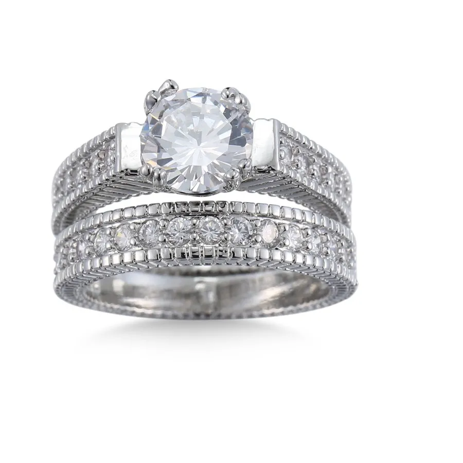 Authentic Luxury Solid 925 Sterling Silver 2-Pcs Wedding Engagement Ring Bridal Set For Women 1 Ct Princess Cut Jewelry Size 6789 10 11 12