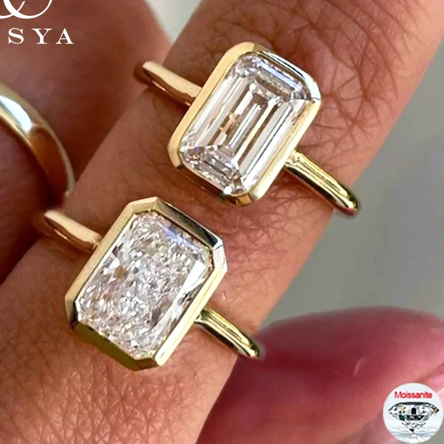 Authentic COSYA 1/2/3/10CT Real Emerald/Radiant Moissanite Ring for Women 100% S925 Silver Minimalist Bezel Wedding Band Luxury Jewelry