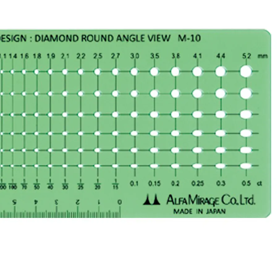 Authentic Alfa Mirage M-10 Round Brilliant Diamond Angle View Template 5 Sizes 0.05-0.5CT Jewelry Gem Side Drafting Stencil