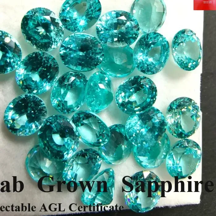 Authentic Lab Grown Paraiba Oval Cut Top Quality Lab Created Sapphire Gemstone for Diy Jewelry Making Materials With AGL Certificate