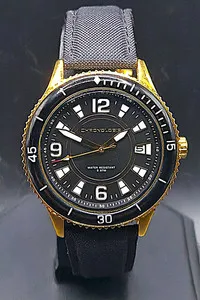 Authentic CHRONOLOGIA Mens Quartz Watch Pilot 43mm Gold Plated Swiss WR50M